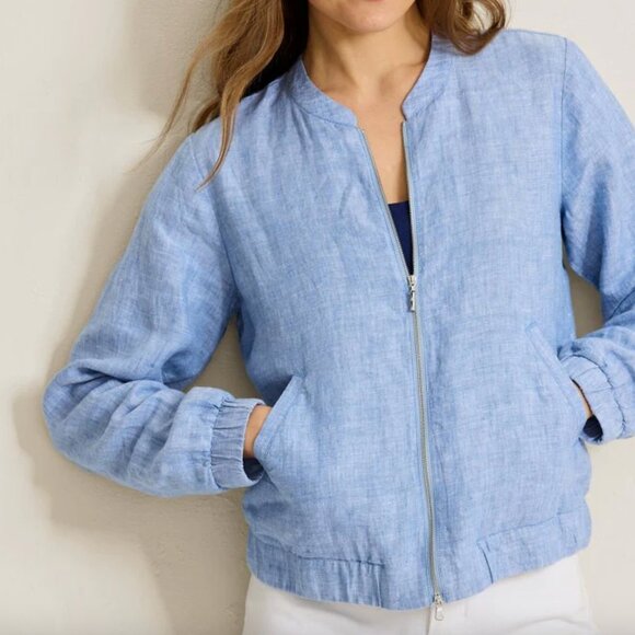 🌊 Tommy Bahama – Two Palms Linen Bomber Jacket – Buccaneer Blue – S/P – NWOT ✨ - Picture 1 of 11